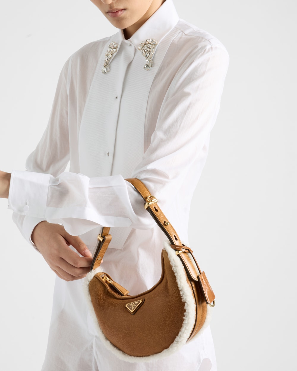 Prada Arqué Small Shearling Shoulder Bag - Image 6